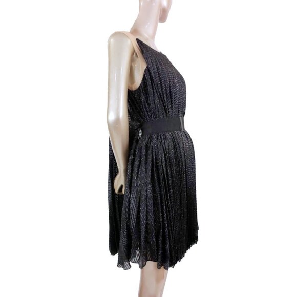 NWT MARIA LUCIA HOHAN Limited Series Black Metallic Knife Pleated Party Dress - Picture 4 of 12
